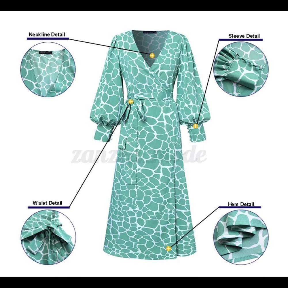 Bell Sleeved, Giraffe Print, Wrap Dress - Picture 10 of 15